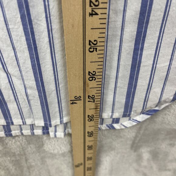 Untuckit Dress Shirt Women’s 12 L White Blue Vertical Stripe Button Down Top NWT - Picture 5 of 5